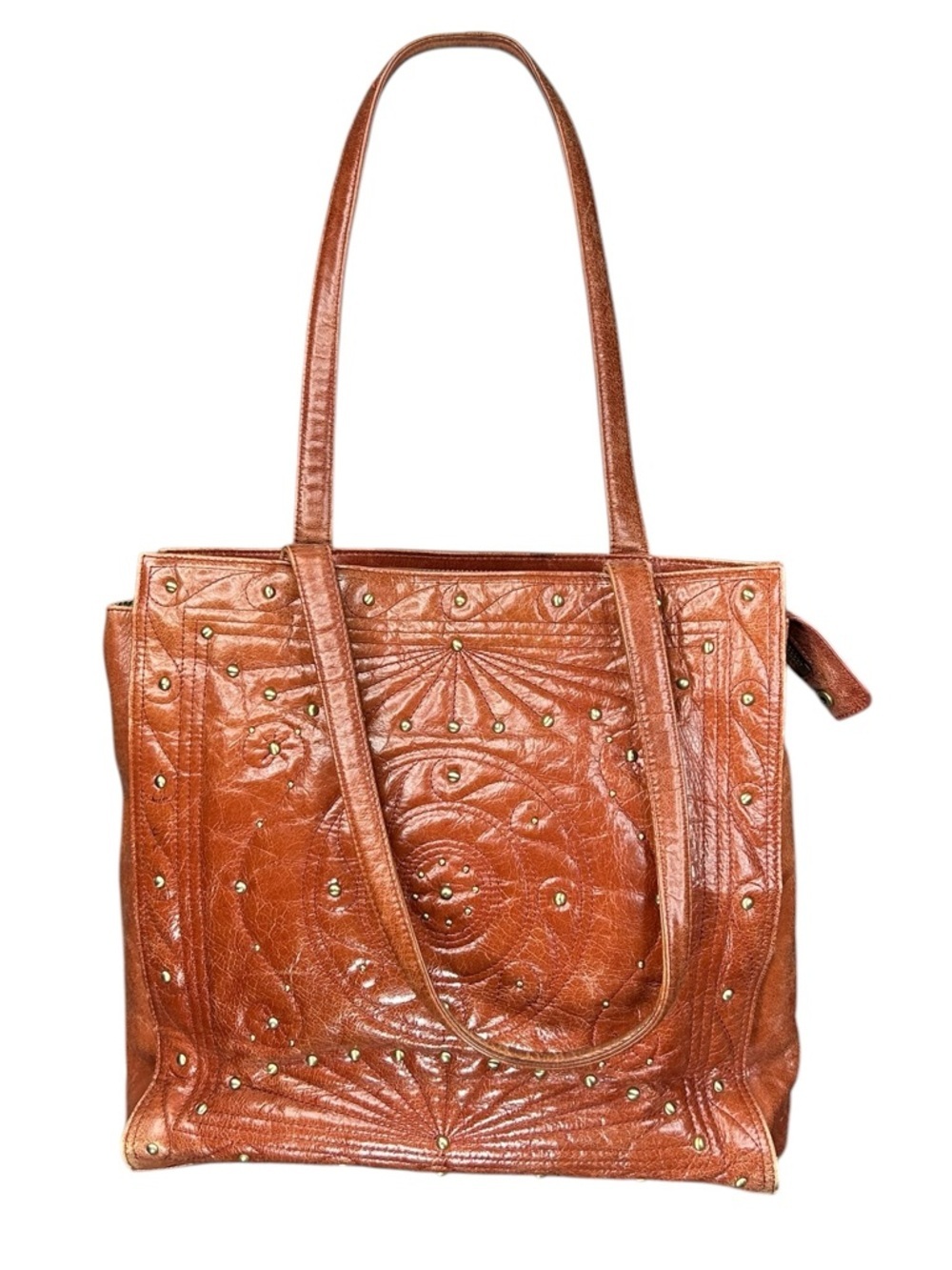 Hobo International Artisan Tooled Leather Tote Boho Rare Y2K Hippie